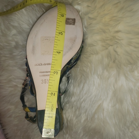 Dolce & Gabbana Multicolor Rhinestone Blue Floral Platform Wedge Sandal 6 1/2 - Picture 7 of 11